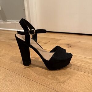 ALDO Black Ankle-Strap Open-Toe Block Heels